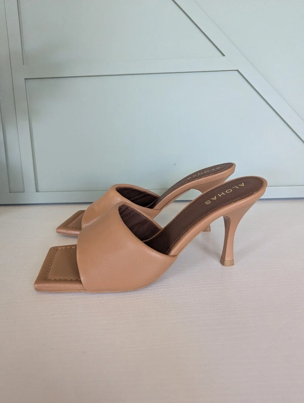 ALOHAS Nude Tan Square-Toe Mule Heels